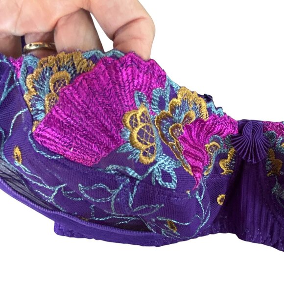 Aubade Paris French Kiss Purple Floral Lace Unlined Underwire Balconette Bra 34E - Picture 13 of 13
